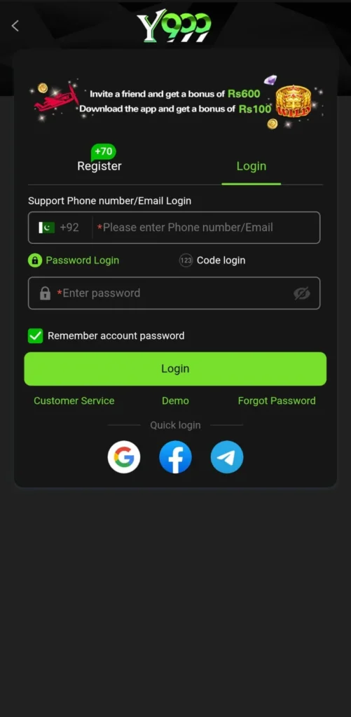 Log in to the Y999 Game Account