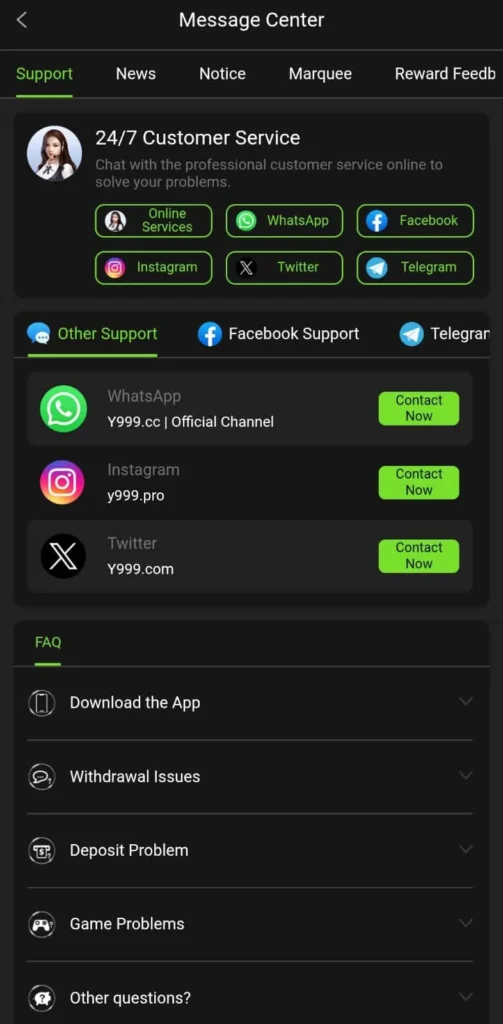Y999 Game Customer Support